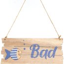 Bad T&uuml;rschild blau Natur aus Holz mit Fisch-Motiv - zum Aufh&auml;ngen