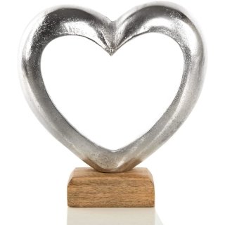 Metallherz Figur 18 cm auf Holzsockel - Herz Skulptur zum Hinstellen