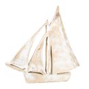 Holzschiff Figur wei&szlig; beige gekalkt - Segelschiff Deko aus Holz