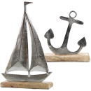 Maritimes Deko Set - Segelschiff + Anker aus Metall &amp; Holz