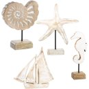 4 Figuren zum Hinstellen aus Holz - Ammonit + Seestern + Seepferdchen + Schiff