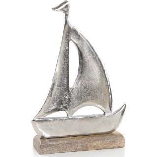 Sommerliche Segelschiff Dekofigur - Schiff Figur 20 cm Metall Silber braun