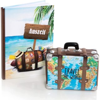 Notizbuch Auszeit + Spardose Travel the World - Geschenkset für Reisen