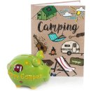 Sparschwein Happy Camper + Camping Notizbuch als Geschenkset