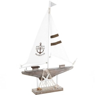Große Segelboot Figur aus Holz & Leinen weiß braun Shabby chic