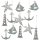 12 flache Metallanh&auml;nger Seestern + Anker + Schiffe + Leuchtturm