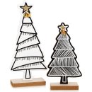 2 Weihnachtsbaum Figuren aus Holz Natur schwarz weiß - 19,5 + 25,5 cm