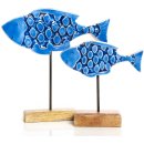 2 Fische Figuren blau dunkelblau aus Holz - zum Hinstellen