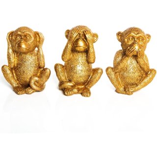 3 Affen Nichts hören sehen Sagen Deko Figuren - gold glitzernd