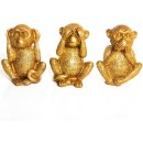 3 Affen Nichts hören sehen Sagen Deko Figuren - gold...