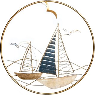 Maritimes Wandbild Segelschiffe - 58 cm - blau goldfarben