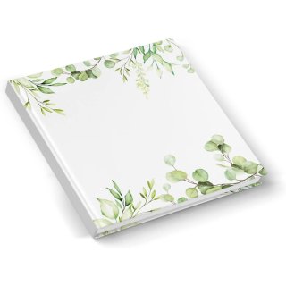 Gästebuch Notizbuch personalisierbar grün weiß Eukalyptus 21 x 21 cm