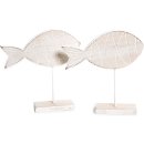 2 Holzfische Figuren stehend - Fische Natur wei&szlig; aus Holz