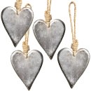 4 Herz Anhänger aus Metall Silber mit Kordel - 10 cm
