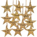 12 Holz Weihnachtsanhänger - Wörter Sterne 7,8 x 7,5 cm