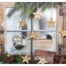 12 Holz Weihnachtsanhänger - Wörter Sterne 7,8 x 7,5 cm