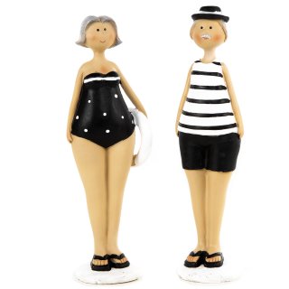Älteres Ehepaar Figuren Mann und Frau in Badekleidung schwarz weiß 20 cm