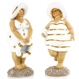 2 Rubensfrauen Gold weiß im Badeanzug - maritim Frauen Figuren 21 cm