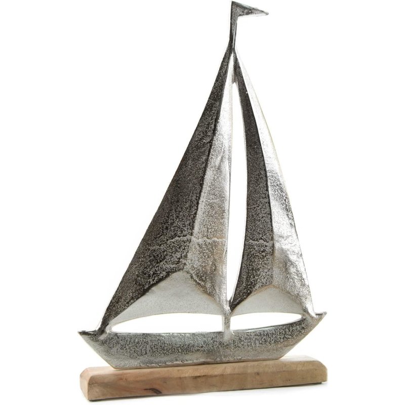 Segelboot Figur & Deko aus Metall - Holz braun Maritime Silber