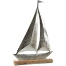Segelboot Figur aus Metall &amp; Holz Silber braun - Maritime Deko