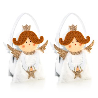 2 Engel Geschenktaschen aus Filz - zum Befüllen weiß gold 14 cm