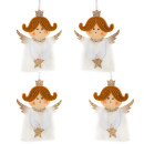 4 Engel Anhänger weiß Gold aus Filz - Prinzessin mit Glitzer  9,5 cm