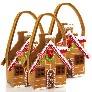 3 Filztaschen Lebkuchenhaus Geschenkverpackung Tüte Weihnachten 