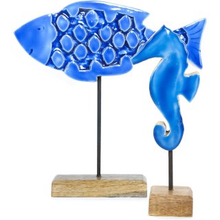 Deko Set maritim: Fisch + Seepferdchen Figur in blau