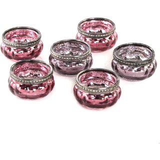 6 kleine Teelichtgläser - 6 cm rosa pink Flieder aus Glas