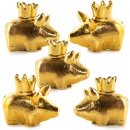 5 goldene Mini Glücksschweinchen mit Krone -...
