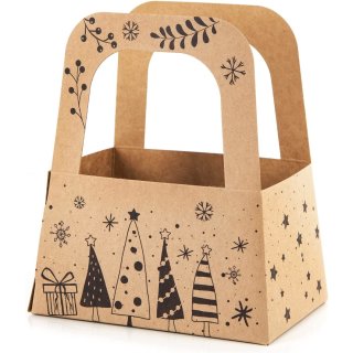 Weihnachtsgeschenk Verpackung aus Kraftpapier Weihnachtskörbchen mit Henkel
