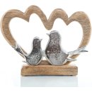 Dekofigur 2 Herzen + Tauben Herzfigur aus Holz &amp; Metall