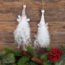 2 winterliche Elfen Anhänger mit Glitzer-Kleid weiß grau - Fee Engel als Winterdeko Weihnachten Geschenk 26 cm