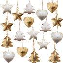 18 vintage Weihnachtsanhänger aus Metall - Herz Baum Stern gold weiß