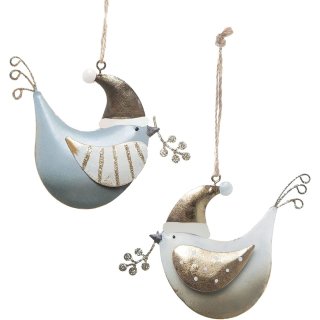 Weihnachtsanhänger Set 2 Vögel - gold blau Vintage aus Metall