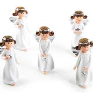 5 Engel Figuren - Mini Schutzengel weiß silber mit Stern