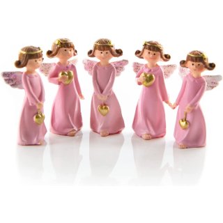 5 rosa Engel Figuren - Mini Schutzengel 5 cm mit goldfarbenem Herz