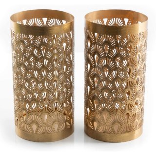 2 Windlichter aus Metall in gold  -Zylinder 20 cm - zum Hinstellen