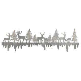 Weihnachtliche Winterlandschaft - Wald Bäume & Hirschen grau silber glitzernd