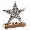 Stern Figur Silber braun auf Holzsockel - Metallstern 21 cm