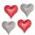 4 Herzen zum Aufhängen - Metallherzen rot silber weiß gepunktet