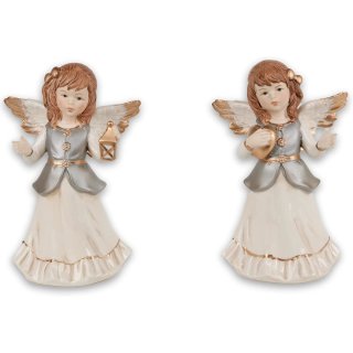 2 Engel Figuren grau beige - Weihnachtsengel 10 cm zum Hinstellen