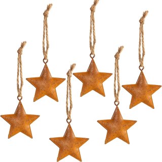 6 kleine Weihnachtsanhänger - Sterne aus Metall rostig braun 5,5 cm