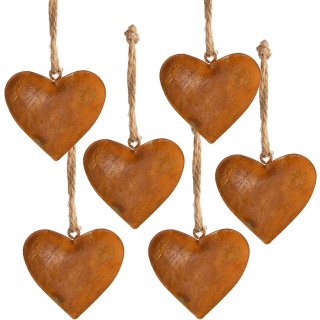 6 rustikale Herzanhänger - Herz Metall Deko zum Aufhängen - 5,5 cm