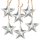 6 silberfarbene Sterne zum Aufhängen - Metallsterne 4 cm