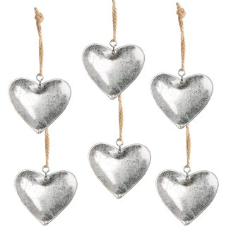6 Metallherzen Silber glänzend 4 cm - Herz Hänger aus Metall