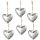 6 silber glänzende Herzen zum Aufhängen - Metall Herz 5,5 cm