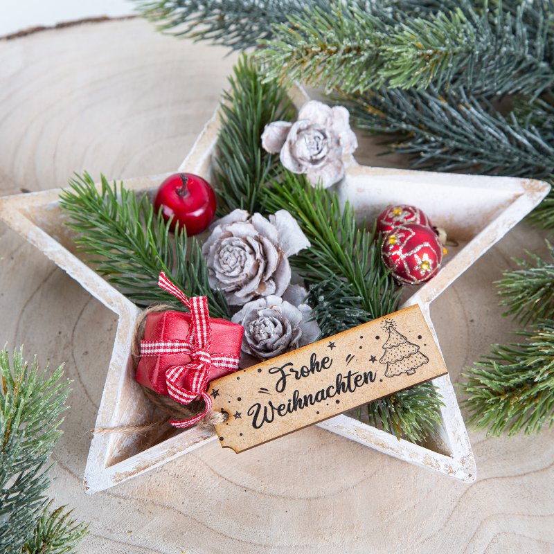 Dekoschale Stern - natur - weiß Weihnachten aus 24 Holz cm