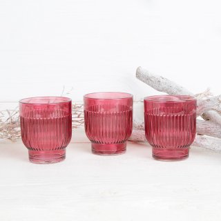 6 Teelichthalter aus Glas mit pink rosa - x 7 Rillen 8 cm