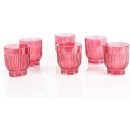 6 Teelichthalter aus Glas mit Rillen - rosa pink 7 x 8 cm